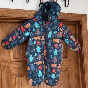 Iceberg Kids Navy Blue Puffer Snowsuit with Multi-Color Bear Print